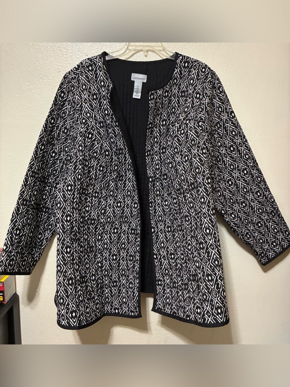Cabernet Black & White Open Front Knit Sweater Jacket